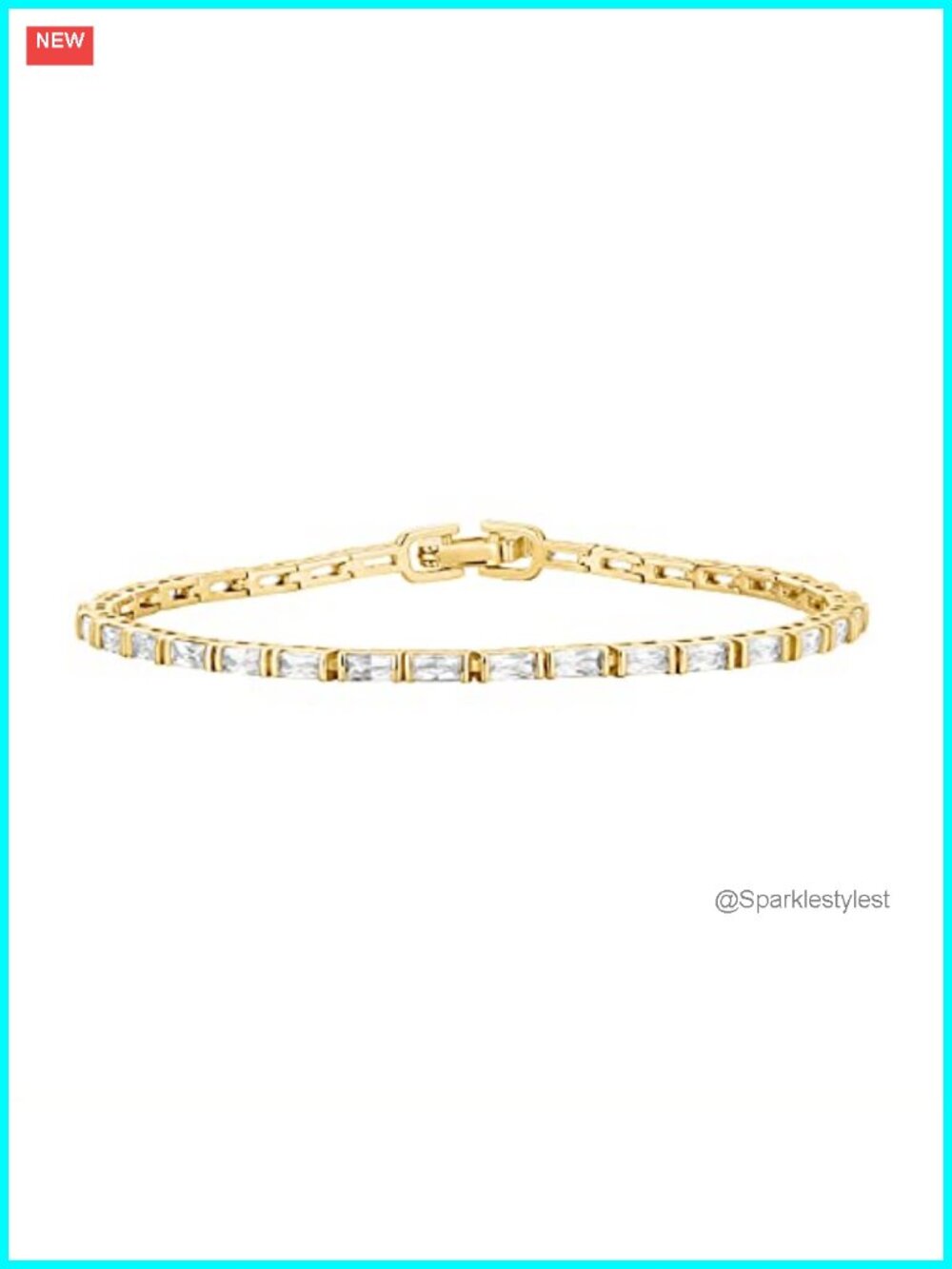 14K Gold Plated Tennis Bracelet Emerald Cut CZ 6.5 In